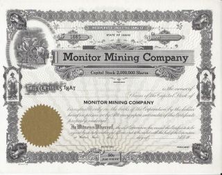 Monitor Mining Company. . . . . .  Unissued Stock Certificate photo