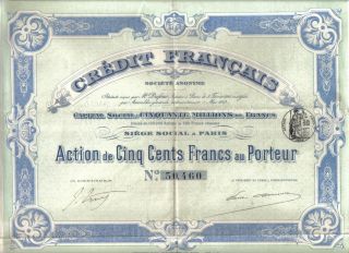 France 1913 Credit Francaise Company Paris 500 Francs Uncancelled Deco Coupons photo