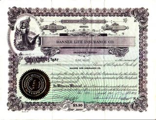 Banner Life Insurance Ga 1957 Stock Certificate photo