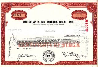 Butler Aviation International 1971 Stock Certificate photo