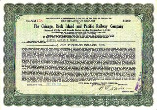 Chicago Rock Island Pacific Rr 1952 Stock Bond Certificate photo