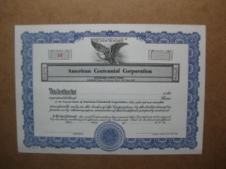American Centennial Corp Florida Uncirculated Capital Stock Certificate Eagle photo