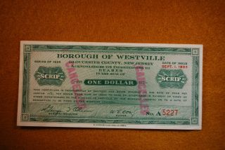 1933 Westville Jersey 1$ Scrip photo