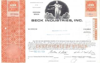 Beck Industries Inc. . . . . .  1969 Stock Certificate photo