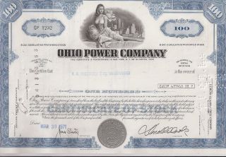 Ohio Power Company. . . . .  1971 Stock Certificate photo