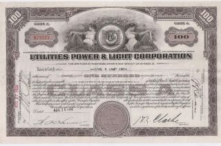 Utilities Power & Light Corporation. . . .  1929 Stock Certificate photo