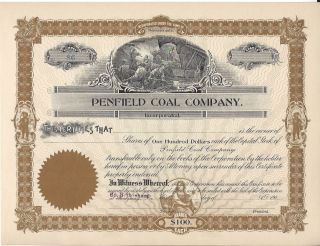 Penfield Coal Company. . . . . . .  Early 1900 ' S Unissued Stock Certificate photo