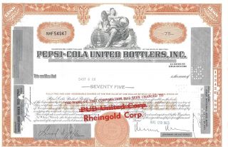Pepsi - Cola United Bottlers Inc. . . . .  1965 Stock Certificate photo