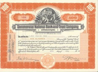 Commercial National Bank And Trust Company (of Philadelphia) 1929 Stock Certific photo