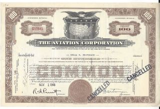 The Aviation Corporation. . . . . .  1946 Stock Certificate photo