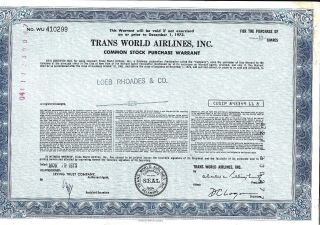 Trans World Airlines (twa) Warrant Certificate photo