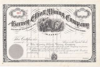 The Harvey - Elliott Mining Company (maine). . . . . .  Unissued Stock Certificate photo