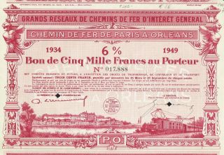 France Paris To Orleans Railway Company Stock Certificate 1934 photo