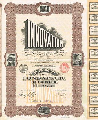 France Innovation Company Stock Certificate 1929 Rare photo