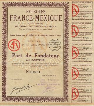 France Mexico Oil Company Stock Certificate 1926 photo