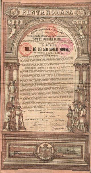 Romania Public Debt 4% Loan Stock Certificate 1894 W/coupons photo