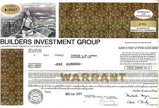 Builders Investment Group 1971 Fl Stock Warrant Certificate photo
