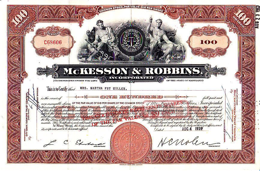 Mckesson Robbins Incorporated Md 1959 Stock Certificate