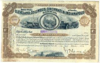 Cleveland Columbus Cincinnati & Indianapolis Railway Stock Certificate Railroad photo