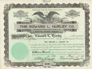 Usa Edward L Hurley Company Stock Certificate 2 Itasb Edward L Hurley photo
