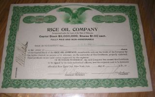 1918 Rice Oil Company George Graham Rice Mining Stock Scam Swindler Certificate photo