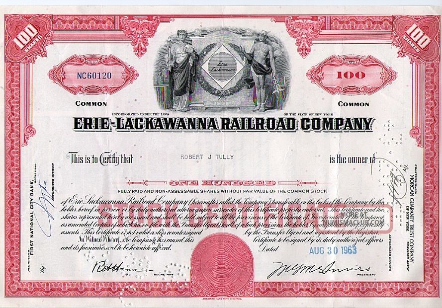 Erie Lackawanna Railroad Company Stock Certificate, Transportation photo