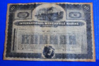 $10 International Mercantile Marine Co.  Stock Certificate 14625 - Large Liner photo