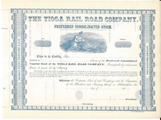 The Tioga Rail Road Company. . . . .  Mid 1800 ' S Unissued Stock Certificate photo