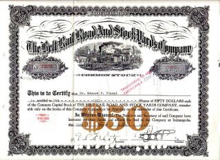 Belt Rail Road And Stock Yards Stock Certificate photo