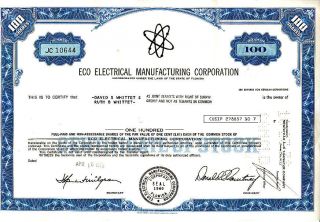 Eco Electrical Manufacturing Fl 1973 Stock Certificate photo