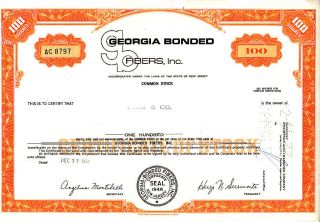 Georgia Bonded Fibers Nj 1974 Stock Certificate photo