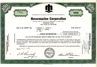 Hovermarine Corporation 1973 Pa Stock Certificate photo