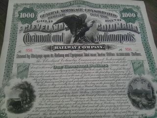 Cleveland Columbus Cincinnati Ohio 1884 Gold Bond Certificate Stock Railroad photo