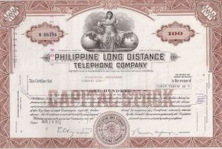 Philippine Long Distance Telephone Company. . . .  1972 Stock Certificate photo