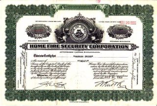 Home Fire Security Corporation Ny 1940 Stock Certificate photo
