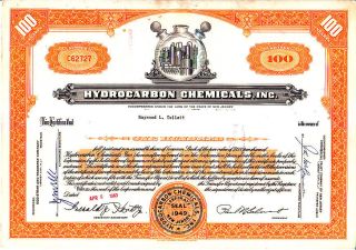 Hydrocarbon Chemicals,  Inc Nj 1963 Stock Certificate photo