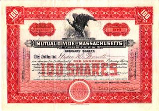 Mutual Divide Of Massachusetts 1922 Stock Certificate photo