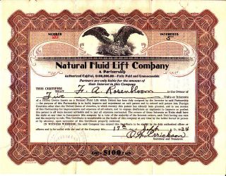 Natural Fluid Lift Company 1934 Stock Certificate photo