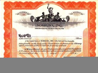 Norruna,  Inc.  Ny 19 - - Stock Certificate photo