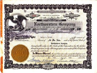 Northwestern Company Wa 1961 Stock Certificate photo