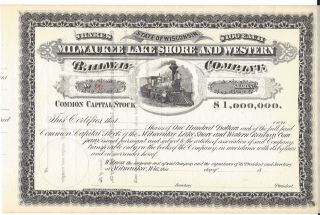 Milwaukee Lake Shore And Western Railway Company. . . .  Unissued 1800 ' S Certificate photo