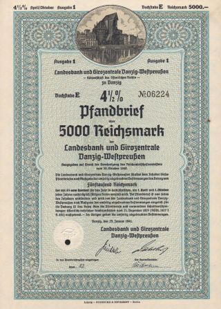 Germany Landbank 4% Loan Stock Certificate 5000 Reich photo