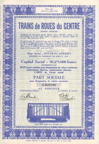 Belgium Railcar Wheel Mfg Company Stock Certificate photo