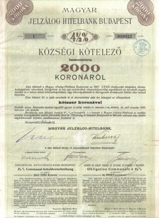 Hungary Kingdom 4.  5% Bond 1910 Hypotheken Mortgage Bank 2000 K Uncancelled Coupo photo