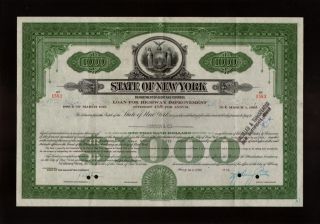 State Of York Loan For Highway Improvement Usd 1,  000 Old Bond photo