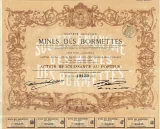 France Bormettes Mines Stock Certificate 1908 photo