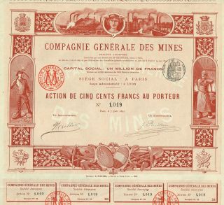 France General Mining Company Stock Certificate 1892 photo