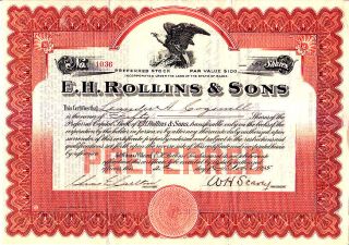 E.  H.  Rollins & Sons Me 1925 Stock Certificate photo