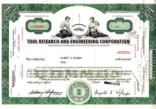 Tool Research And Engineering Corp 1969 Stock Certificate photo