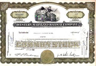 Western Maryland Railway Company Md & Pa 1962 Stock Certificate photo